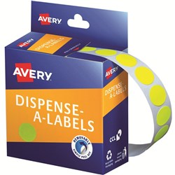 AVERY REMOVABLE DISPENSER LABELS 14MM ROUND FLURO YELLOW PACK OF 700