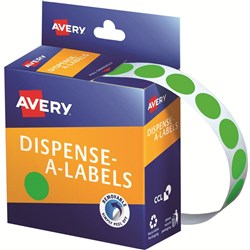 AVERY REMOVABLE DISPENSER LABELS 14MM ROUND FLURO GREEN PACK OF 700