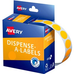 AVERY REMOVABLE DISPENSER LABELS  14MM ROUND FLURO ORANG PACK OF 700