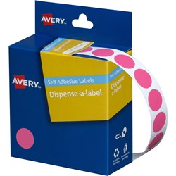 AVERY REMOVABLE DISPENSER LABELS 14MM ROUND PINK PACK OF 1050