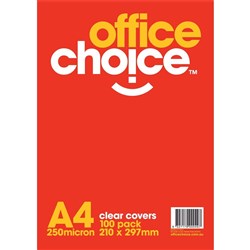 BINDING COVER CLEAR A4 250MIC OFFICE CHOICE PACK 100