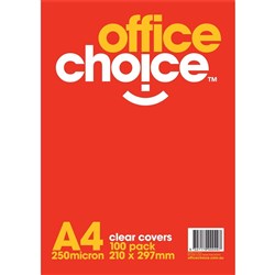 BINDING COVER CLEAR A4 250MIC OFFICE CHOICE PACK 100 525189