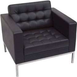 OFFICE RECEPTION LOUNGE CHAIR VENUS SINGLE SEATER S/STEEL FRAME 150KG WEIGHT RATE BLK PU