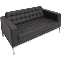 OFFICE RECEPTION LOUNGE CHAIR VENUS 2 SEATER S/STEEL FRAME 280KG WEIGHT RATE BLACK PU