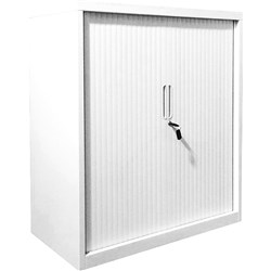 STEELCO TAMBOUR DOOR CUPBOARD 2 Shelf White Satin H1015xW900xD463mm