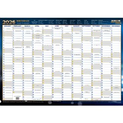 WRITERAZE DATED WALL PLANNER 500 X 700mm UNFRAMED LAMINATED BLUE
