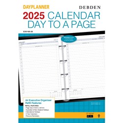 DEBDEN DAYPLANNER REFILLS EXECUTIVE A4 4 RING Daily Dated (1 year)