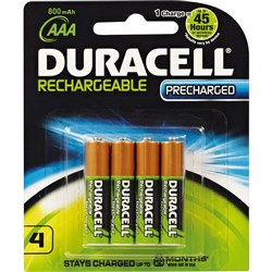 DURACELL AAA RECHARGABLE BATTERY Precharged Card of 4