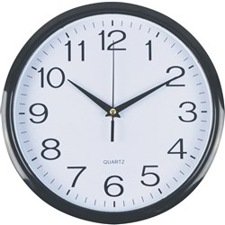 ITALPLAST 30CM WALL CLOCK Black Frame/White Face no glass front