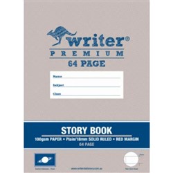 WRITER PREMIUM STORY BOOK 64 PAGE PLAIN 18MM SOLID RULED + MARGIN