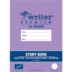 WRITER PREMIUM STORY BOOK 64 PAGE PLAIN 18MM DOTTED THIRDS + MARGIN