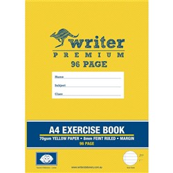 WRITER PREMIUM EXERCISE BOOK A4 96 PAGE YELLOW 8MM RULED + MARGIN