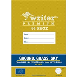 WRITER PREMIUM EXERCISE BOOK A4 64 PAGE GROUND/GRASS/SKY 18MM DOTTED THIRDS