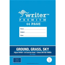 WRITER PREMIUM EXERCISE BOOK A4 64 PAGE GROUND/GRASS/SKY 24MM DOTTED THIRDS