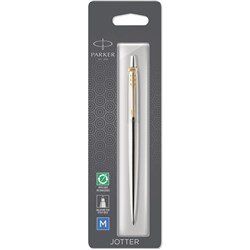 PARKER JOTTER BALLPOINT PEN Stainless Steel Gold Trim Blue ink