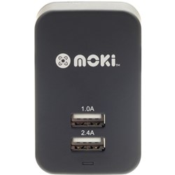 MOKI DUAL USB WALL CHARGER black