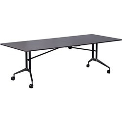 RAPID FOLDING BOARDROOM TABLE 2400MM W X 1000MM D X 7843MM H BLACK FRAME DRIFTWOOD TOP