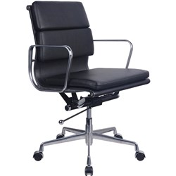 OFFICE EXECUTIVE CHAIR MEDIUM BACK 120KG WEIGHT RATE  FIXED CHROME ARMS BLACK PU LEATHER