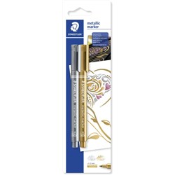 STAEDTLER METALLIC MARKER GOLD SILVER BLISTER PACK
