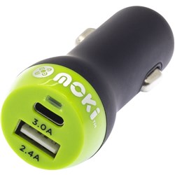 MOKI CAR CHARGER PLUS (Type-C + USB) 3.0 RapidCharge Black
