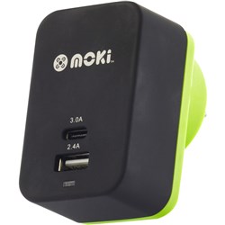 MOKI WALL 3.0 RAPID CHARGER (Type-C +USB ) Black