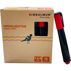 BIBBULMUN HIGHLIGHTER RED Chisel Red PRICE IS EACH (BOX IS 12)