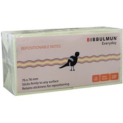 BIBBULMUN STICKY NOTES 76X76mm Yellow Pack of 12