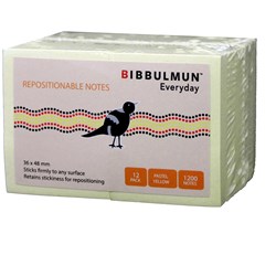 BIBBULMUN STICKY NOTES 40X50mm Yellow Pack of 12