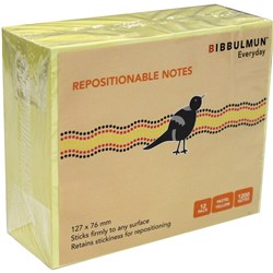 BIBBULMUN STICKY NOTES 76X127mm Yellow Pack of 12