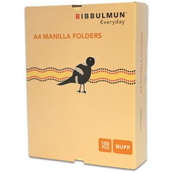 BIBBULMUN MANILLA FOLDER A4 BUFF PACK OF 100 CVC