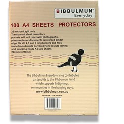 BIBBULMUN SHEET PROTECTORS A4 Light Weight Pack of 100 ULTRA CLEAR FINISH CVC