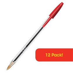 BIC CRISTAL BALLPOINT PEN Medium Red box 12