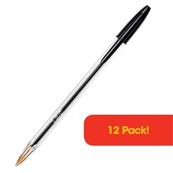 BIC CRISTAL BALLPOINT PEN Medium Black box 12