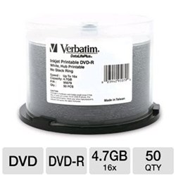 VERBATIM DVD-R WHITE HUB PRINTABLE PK50 LIMITED STOCK