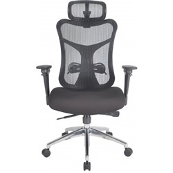 OFFICE AVATAR EXECUTIVE MESH BACK CHROME BASE 140KG WEIGHT BLACK FABRIC SEAT 5YR WARANTY